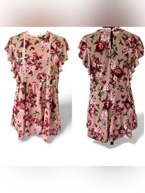 IVY ROSE baby doll floral print top with butterfly sleeves, size M